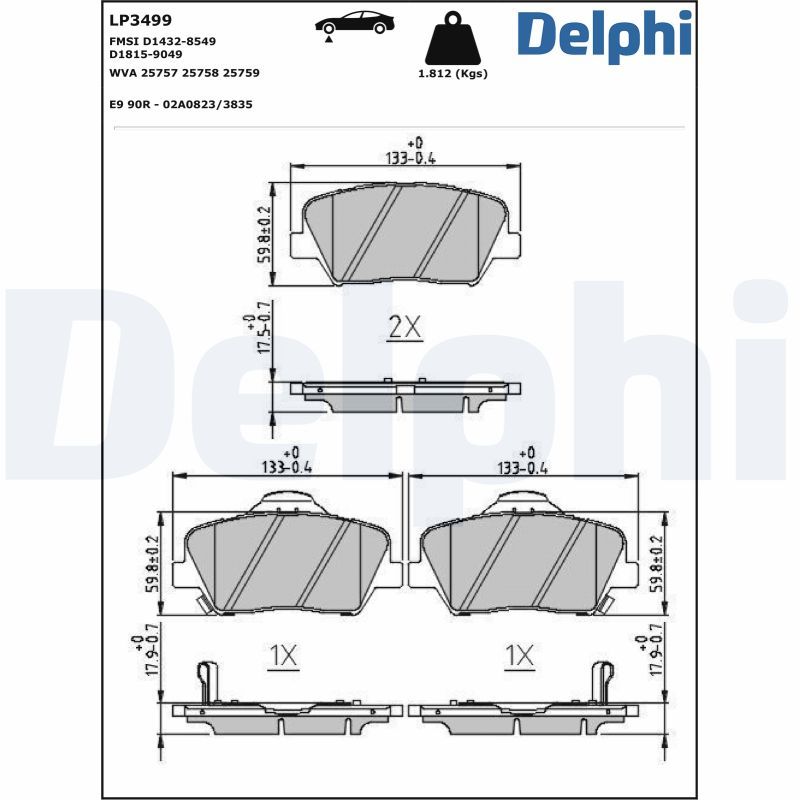 Brake Pad Set, disc brake   WVA:25757 25758 25759|ohne Zub|2-5 munkanapos szállítás 13:30-ig rendelve 2024.12