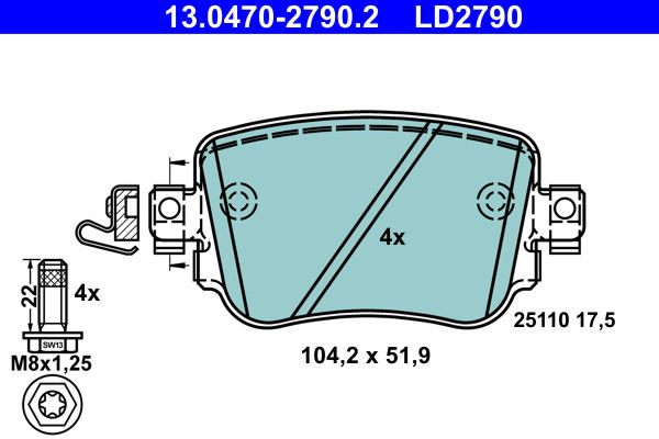 Brake Pad Set, disc brake  CADDY POLO OCTAVIA LEON A1 A3 Hinterachse|WVA:25110|nicht fü|2-5 munkanapos szállítás 13:30-ig rendelve 2025.1