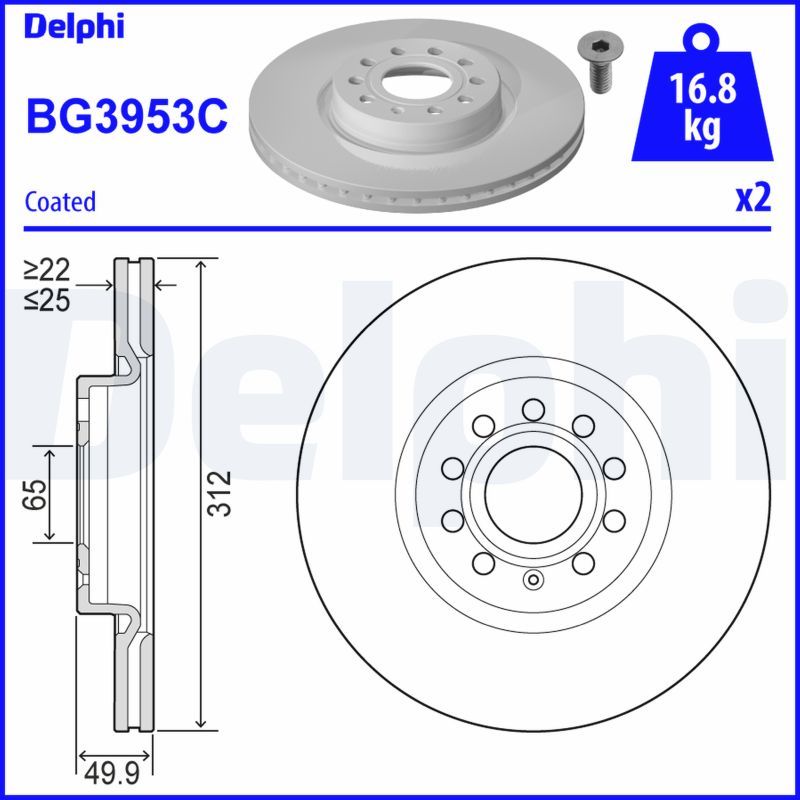 Brake Disc  VW ARTEON TIGUAN T-CROSS Vorderachse|AußenO-312mm|2-5 munkanapos szállítás 13:30-ig rendelve 2024.12