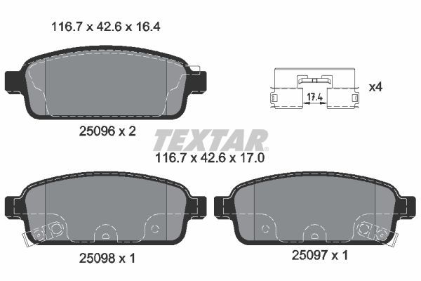 Brake Pad Set, disc brake  ASTRA J ZAFIRA C CASCADA Hinterachse|WVA:25096|mit Zube|2-5 munkanapos szállítás 13:30-ig rendelve 2024.12