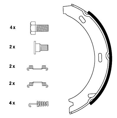 Brake Shoe Set, parking brake   25mm|mit Zubehör|ohne Handbrem|2-5 munkanapos szállítás 13:30-ig rendelve 2024.12