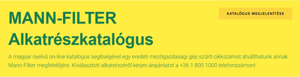 Mann-Filter termékkatalógus megjelenítése